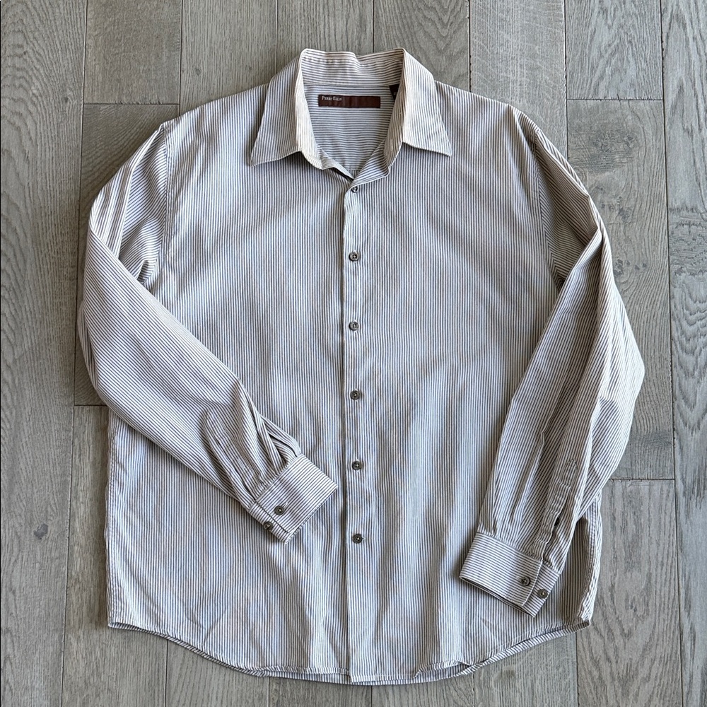 Perry Ellis Men's Tan Gray Striped Button Down Shirt